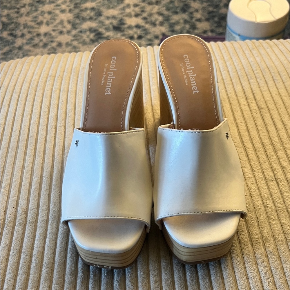Cool Planet by Steve Madden White Platform Mules